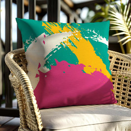 Moderne Pinselstriche - rosa, Aquamarin und gelb a Kissen