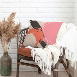 Moderne Pinselstriche - Rosa, Pfirsich und Schwarz Kissen