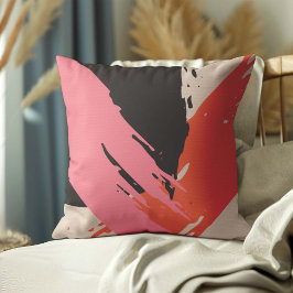 Moderne Pinselstriche - Rosa, Pfirsich und Schwarz Kissen