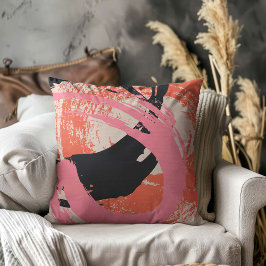 Moderne Pinselstriche - Rosa, Pfirsich und Schwarz Kissen