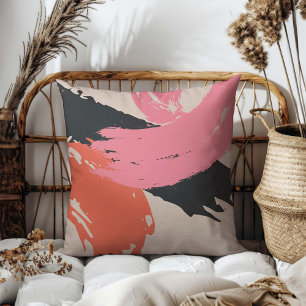 Moderne Pinselstriche - Rosa, Pfirsich und Schwarz Kissen