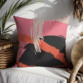 Moderne Pinselstriche - Rosa, Pfirsich und Schwarz Kissen
