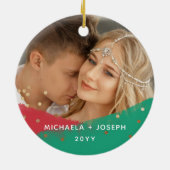 Moderne Pinselstriche | Weihnachts-Zwei-Foto Keramik Ornament (Hinten)