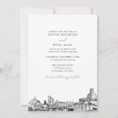 Moderne Pittsburgh Skyline Black & White Wedding Einladung (Vorderseite)