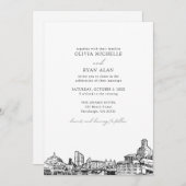 Moderne Pittsburgh Skyline Black & White Wedding Einladung (Vorne/Hinten)
