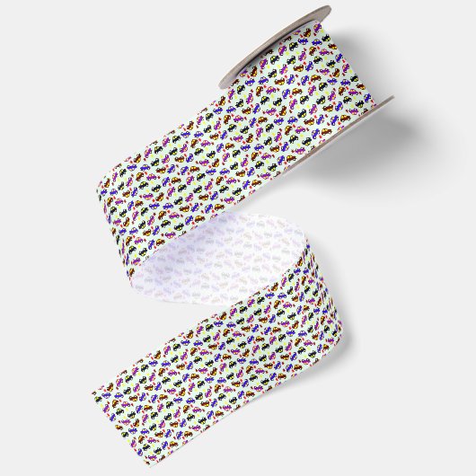 Moderne Pixel-Auto-Geburtstagsmuster nahtlos Satinband (Rückseite)