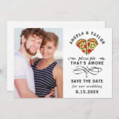 Moderne Pizza Amore Black Typografy Foto Hochzeit Save The Date (Vorne/Hinten)