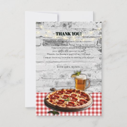 Moderne Pizza + Beer Bricks Baby Dusche Dankeskarte (Vorderseite)