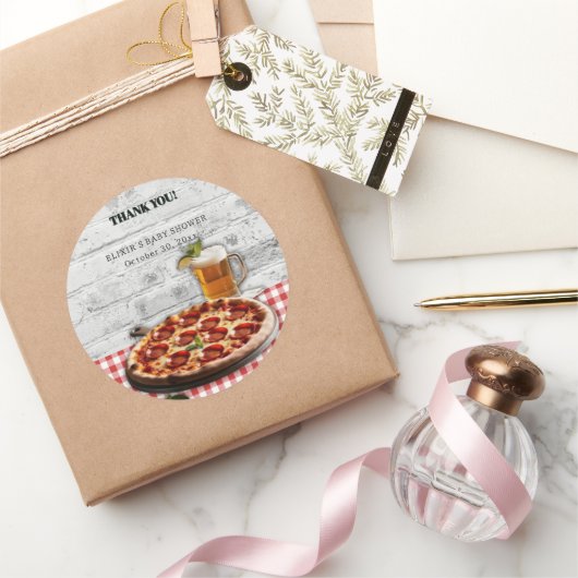 Moderne Pizza + Beer Bricks Baby Dusche Runder Aufkleber (Schenken)
