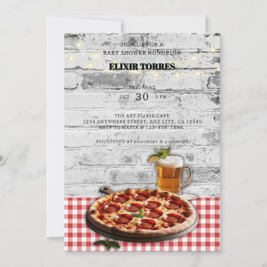 Moderne Pizza + Beer Bricks Kinderdusche Einladung (Vorderseite)