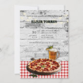 Moderne Pizza + Beer Bricks Kinderdusche Einladung (Vorderseite)