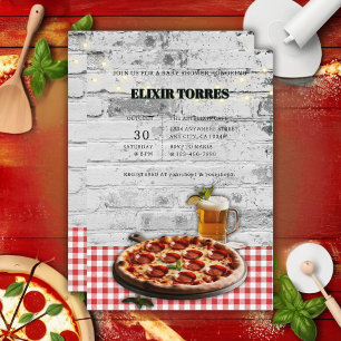Moderne Pizza + Bier Ziegel Baby Shower Einladung