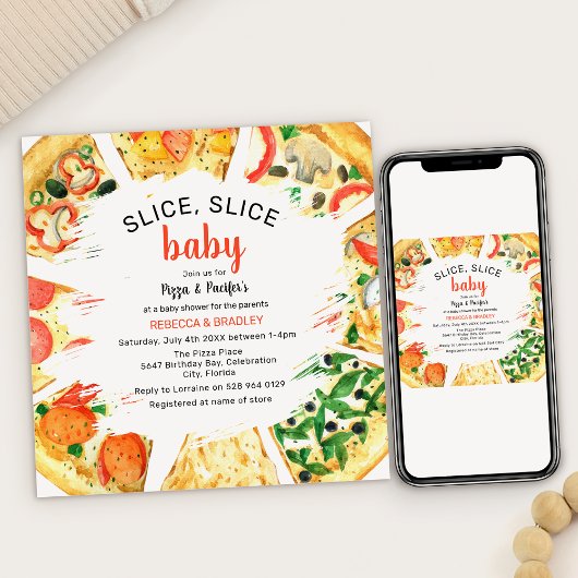 Moderne Pizza Couples Kinderdusche Einladung