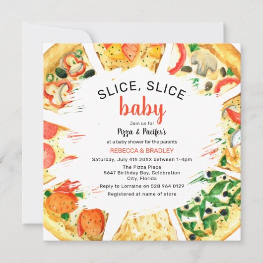 Moderne Pizza Couples Kinderdusche Einladung (Vorderseite)