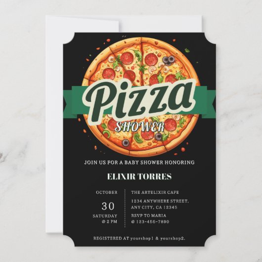 Moderne Pizza Party Babydusche Einladung (Vorderseite)