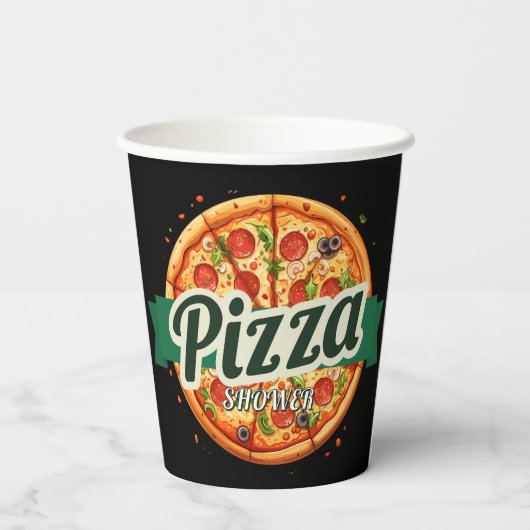 Moderne Pizza Party Babydusche Pappbecher (Rückseite)