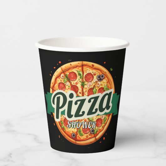 Moderne Pizza Party Babydusche Pappbecher (Vorderseite)