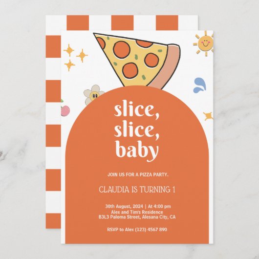 Moderne Pizza zum Geburtstag Einladung (Vorne/Hinten)