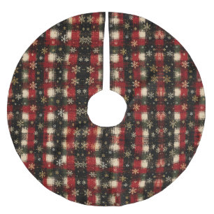Moderne Plaid-Schneemuster mit distressed-Effekt Polyester Weihnachtsbaumdecke