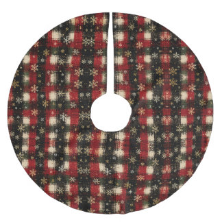 Moderne Plaid-Schneemuster mit distressed-Effekt Polyester Weihnachtsbaumdecke