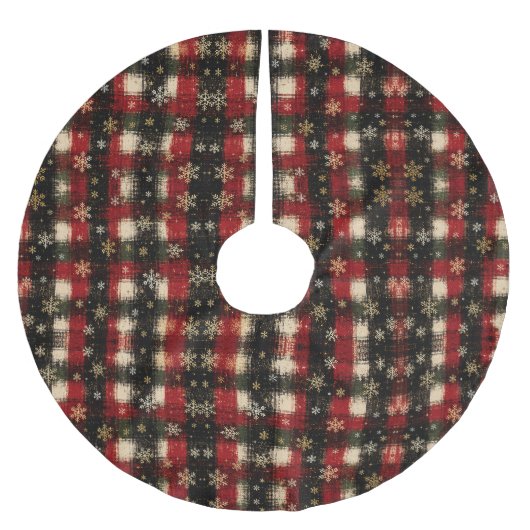 Moderne Plaid-Schneemuster mit distressed-Effekt Polyester Weihnachtsbaumdecke (Vorderseite)
