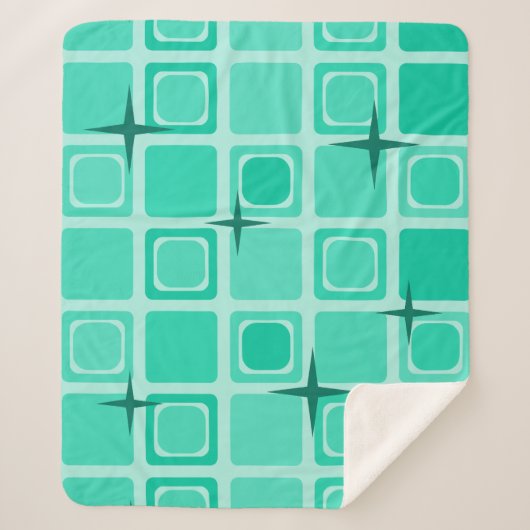 Moderne Plätze Mitte Jahrhundert Aquamarin Sherpadecke (Vorderseite)