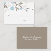 Moderne Platzkarte mit Blumen - Aqua Blue (Vorne/Hinten)