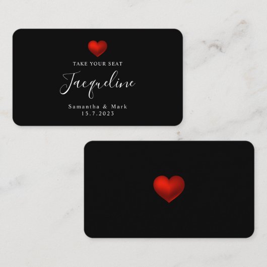 Moderne Platzkarte mit rotem Herzen (Vorne/Hinten)