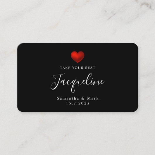 Moderne Platzkarte mit rotem Herzen (Vorderseite)