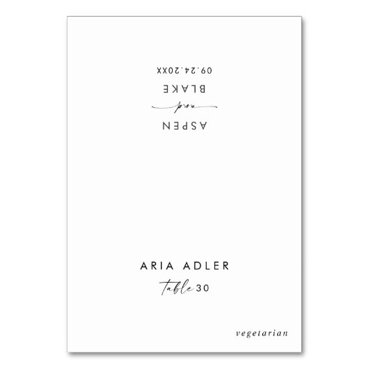 Moderne Platzkarten für das SkriptWedding-Menü Tischnummer (Vorderseite)