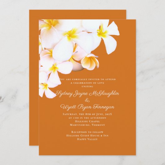 Moderne Plumeria Hawaiian Blume Orange Wedding Einladung (Vorne/Hinten)