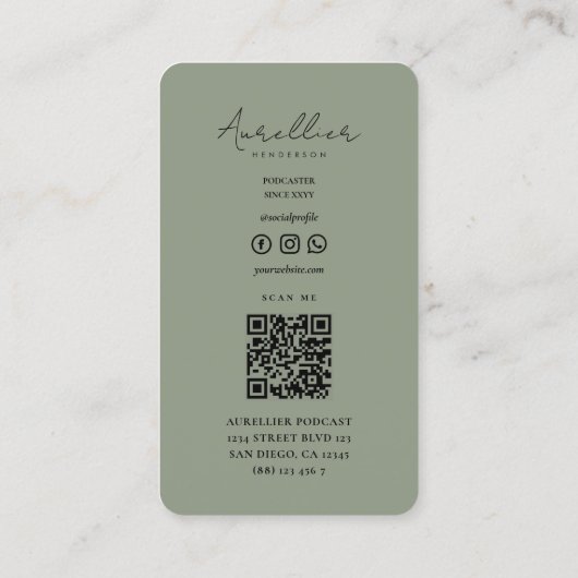 Moderne Podcaster-Schauspielerin Sage Visitenkarte (Rückseite)