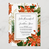 Moderne Poinsettia Citrus Gold Winter Wedding Einladung (Vorne/Hinten)