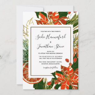 Moderne Poinsettia Citrus Gold Winter Wedding Einladung