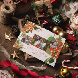 Moderne Poinsettia & Grünanlagen | Weihnachts-Foto Feiertagskarte