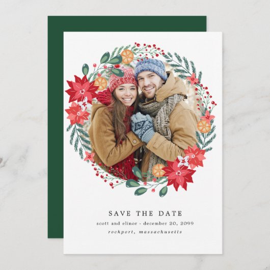 Moderne Poinsettia-Trauung rettet das Datum Save The Date (Vorne/Hinten)