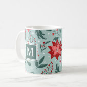 Moderne Poinsettien und Berries Floral Monogram Kaffeetasse (Vorderseite Links)