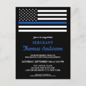 Moderne Polizeibeamte Vorruhestand Thin Blue Line Einladungspostkarte (Vorderseite)