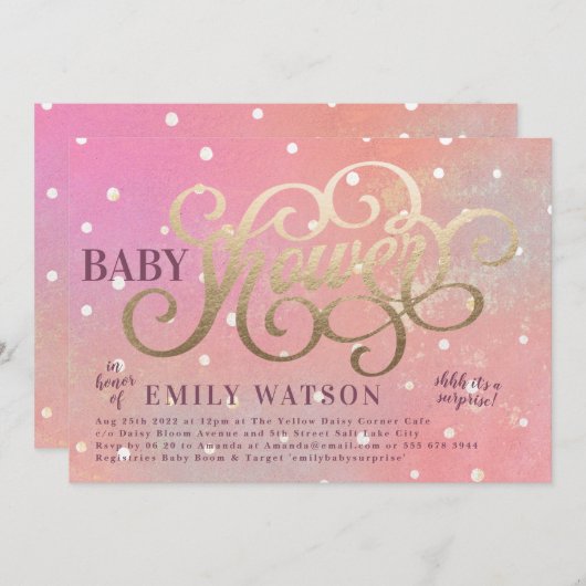 Moderne Polk Dot Überraschung Boy Gold Foil Kinder Einladung (Vorne/Hinten)