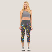 Moderne Polka Dot künstlerische, farbenfrohe Funky Capri Leggings (Vorderseite)