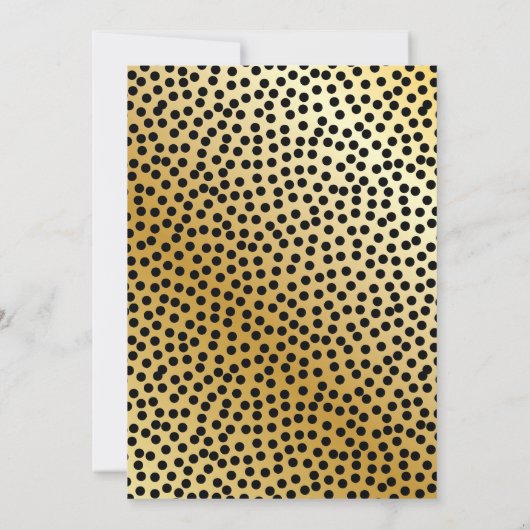 Moderne Polka Dot Pattern Schwarz und Gold Einladung (Rückseite)