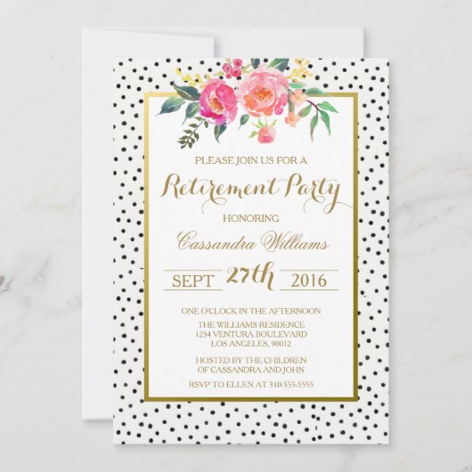 Moderne Polka Dot Retirement Party Einladung (Vorderseite)