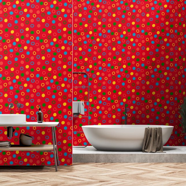 Moderne Polka-Dot-Rot-Schale und Stab des Mittelja Tapete (Badezimmer)