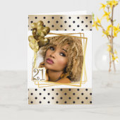 Moderne Polka Dot schwarzes Gold 21. Ballons Karte (Gelbe Blume)