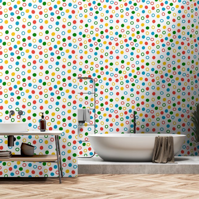 Moderne Polka Dot White Peel und Stock Tapete (Badezimmer)