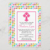 Moderne Polka Dots Baby Girl Taufe Christening Einladung (Vorne/Hinten)