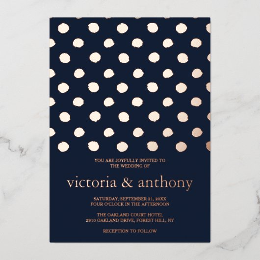 Moderne Polka Dots Wedding Real Folieneinladung (Vorderseite)