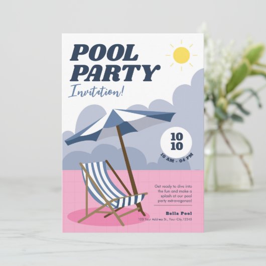 Moderne Pool-Party Einladung (Stehend Vorderseite)