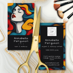 Moderne Pop-Art Retro Farbige Haar-Make-up-Logo Visitenkarte