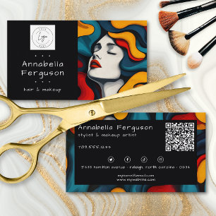 Moderne Pop-Art Retro Farbige Haare Make-up Logo Q Visitenkarte